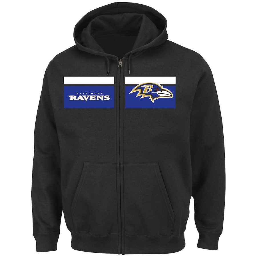 Men's Baltimore Ravens Black Majestic Touchback Full-Zip 2018 NFL Hoodie